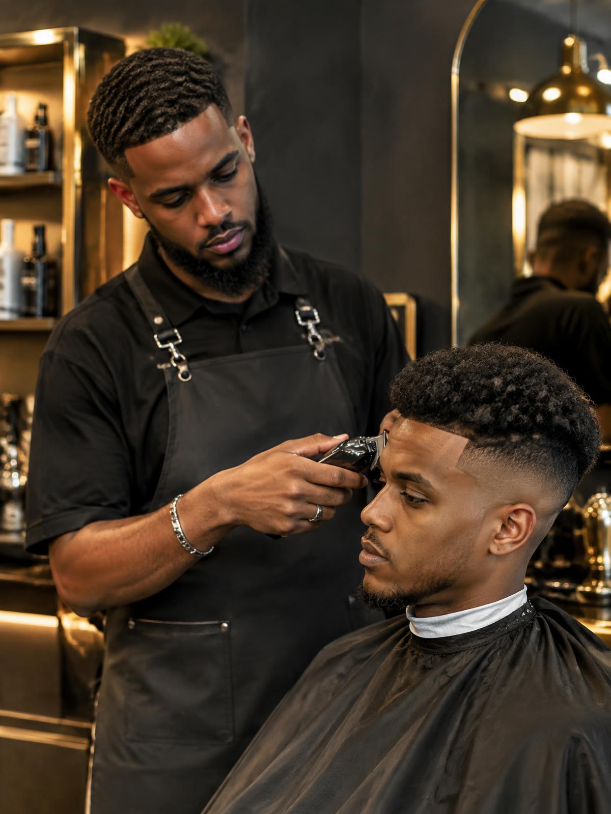 Barber giving a precision fade at Karmel Cuts in Minneapolis